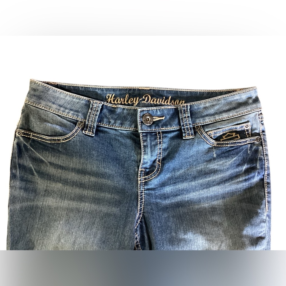 Harley-Davidson Womens Faded Blue Skinny Jeans Size 10 Biker Denim - Picture 4 of 7